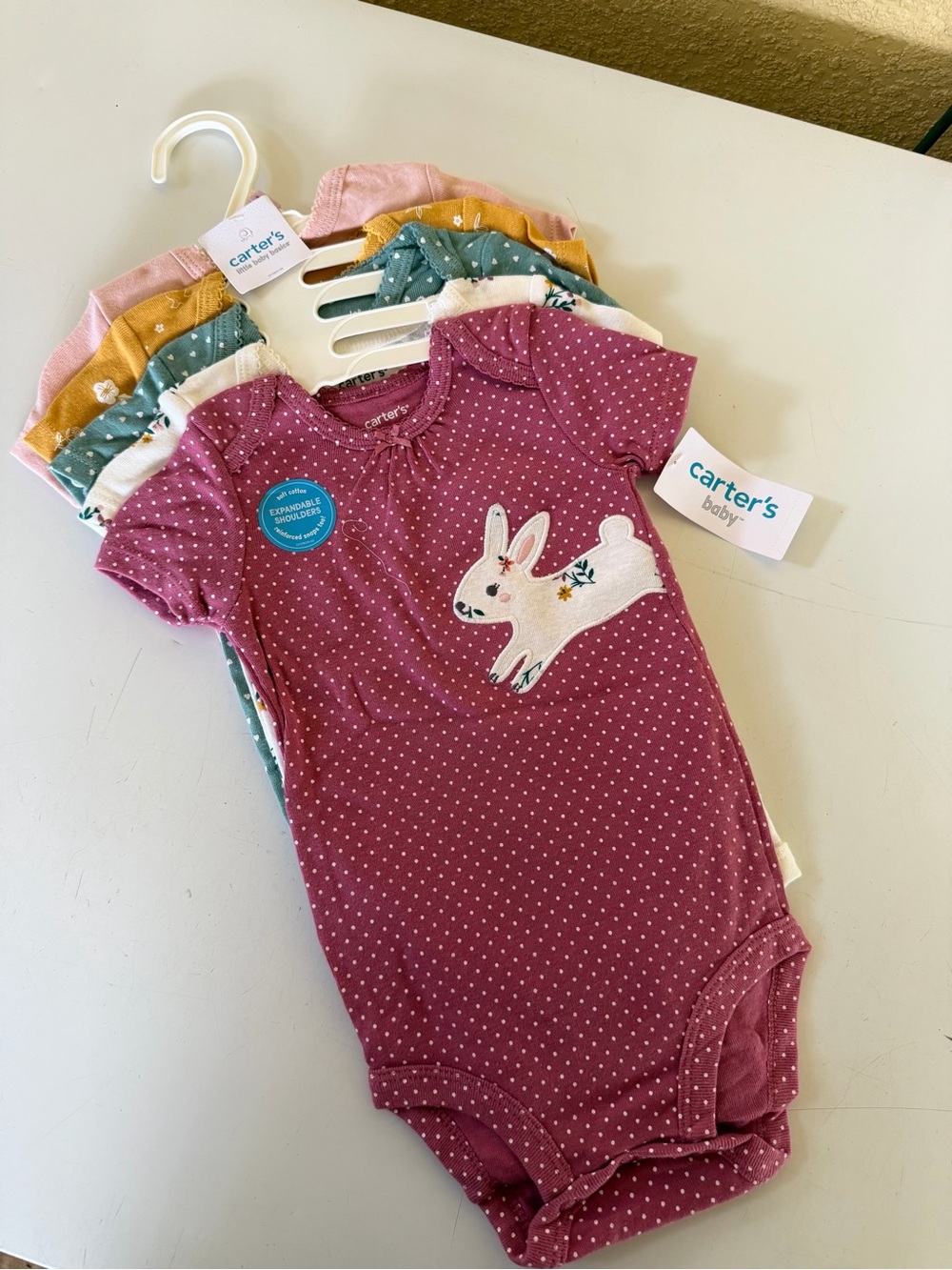 Carter's Girls 5-Pack Onesies - Mauve, Mustard, Teal, Cream, Pink